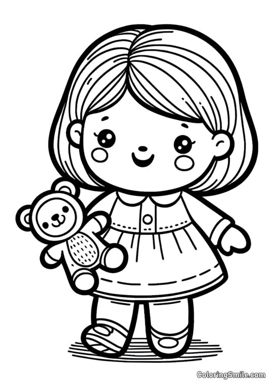 Лялька з іграшкою в руці - Розмальовка