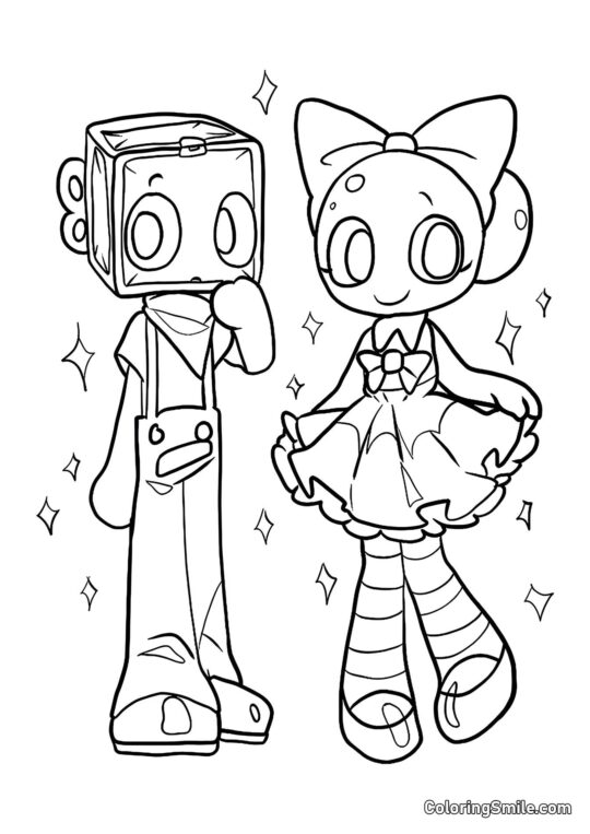 Boxsten e Poppy do Mundo do Dandy - Página para Colorir