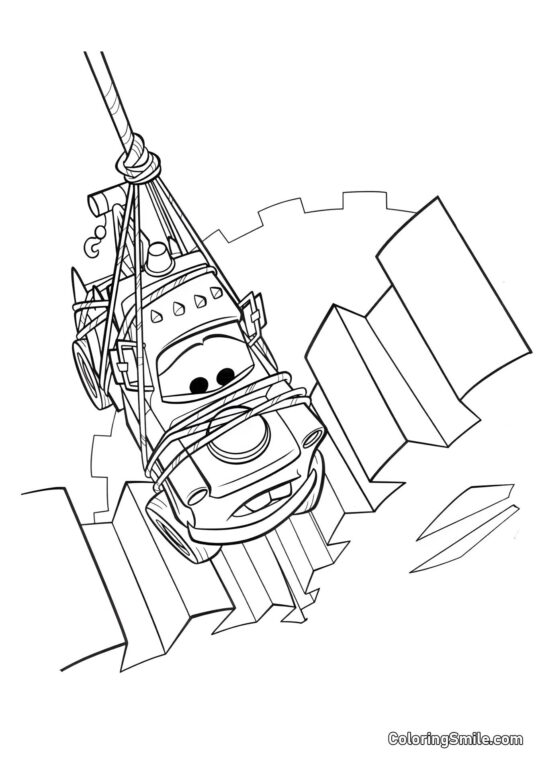 Mater pendurado em uma corda entre engrenagens - Página para Colorir