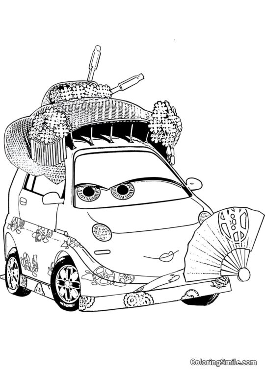 Carro japonês com um ventilador - Página para Colorir