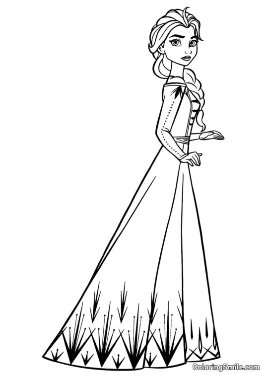 Розмальовки Крижане серце Ельза в красивій сукні - Розмальовка