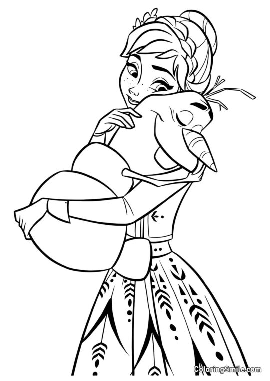 Розмальовки Крижане серце Анна обіймає Олафа - Розмальовка