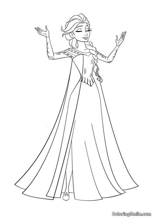 Розмальовки Крижане серце Ельза з піднятими руками - Розмальовка