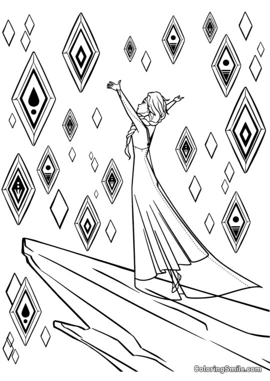 Розмальовки Крижане серце Ельза та елементальні кристали - Розмальовка