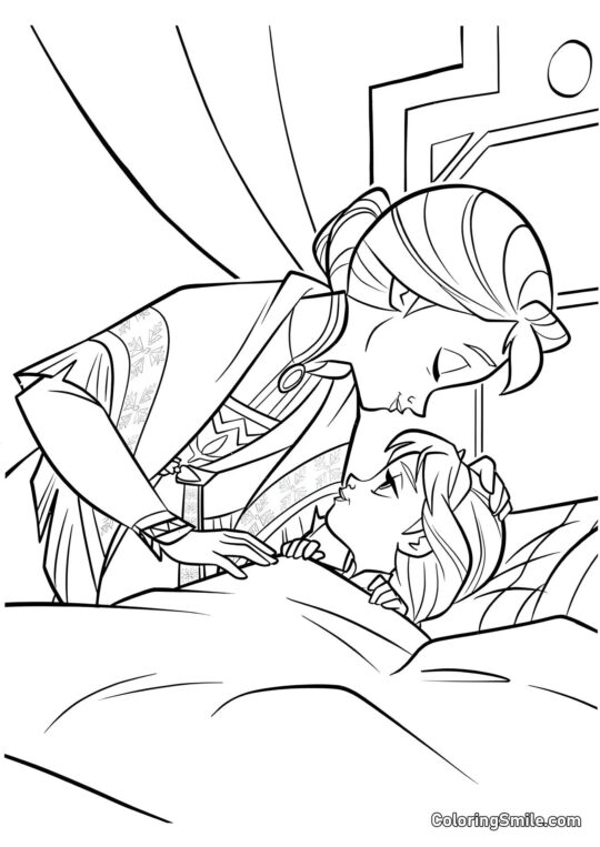 Розмальовки Крижане серце Маленька Ельза з мамою - Розмальовка