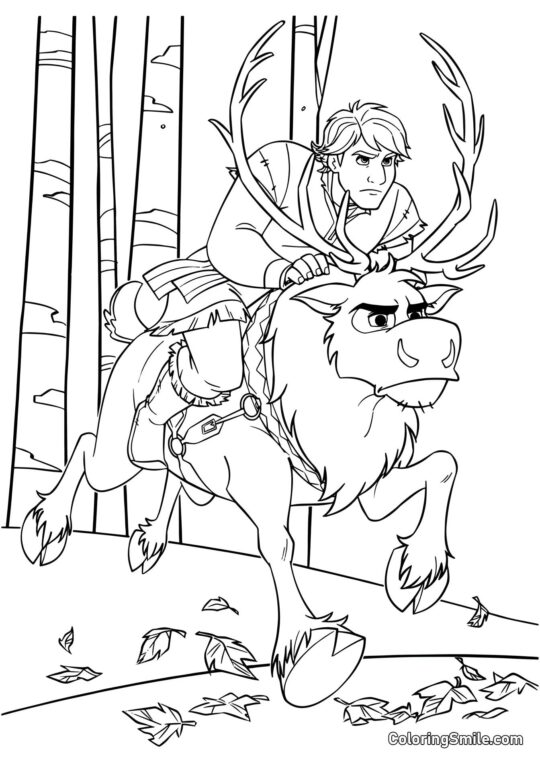 Розмальовки Крижане серце Крістоф їде на Свені - Розмальовка