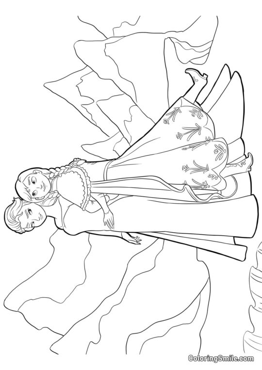 Розмальовки Крижане серце Анна та Ельза разом - Розмальовка