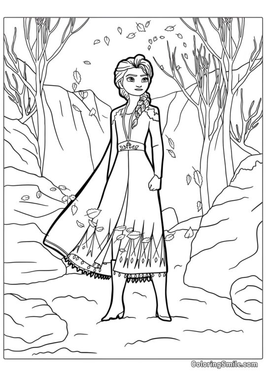 Розмальовки Крижане серце Ельза в каньйоні - Розмальовка